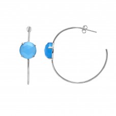 Blue Chalcedony Round Hoop gemstone earring 